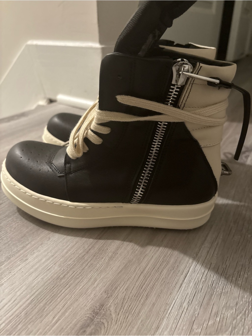 Women's Lace-Up High-Top Boot in Black and Cream